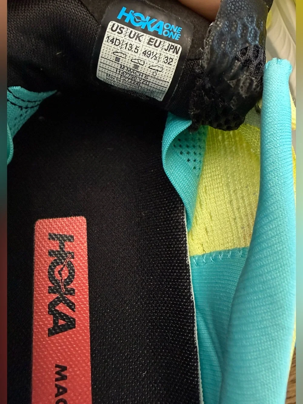 HOKA Mach 6 Yuzu/Cielo Blue Running Shoes Men's Size 14D NIB New in Box